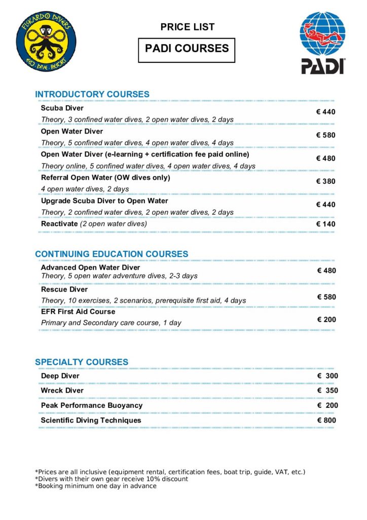 PRICE LIST COURSES 2025